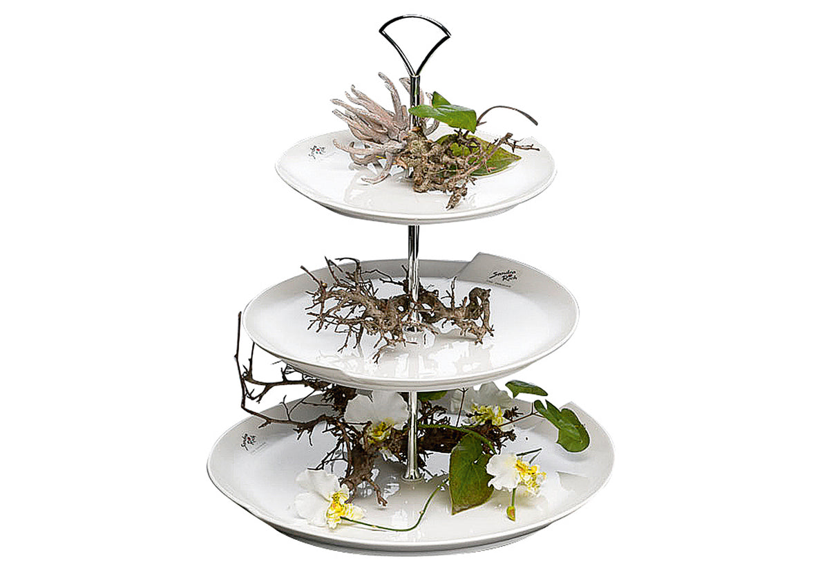 SANDRA RICH Etagere Porzellan mit Henkel 3Stufig Ø20+25+29cm 39cm weiß
