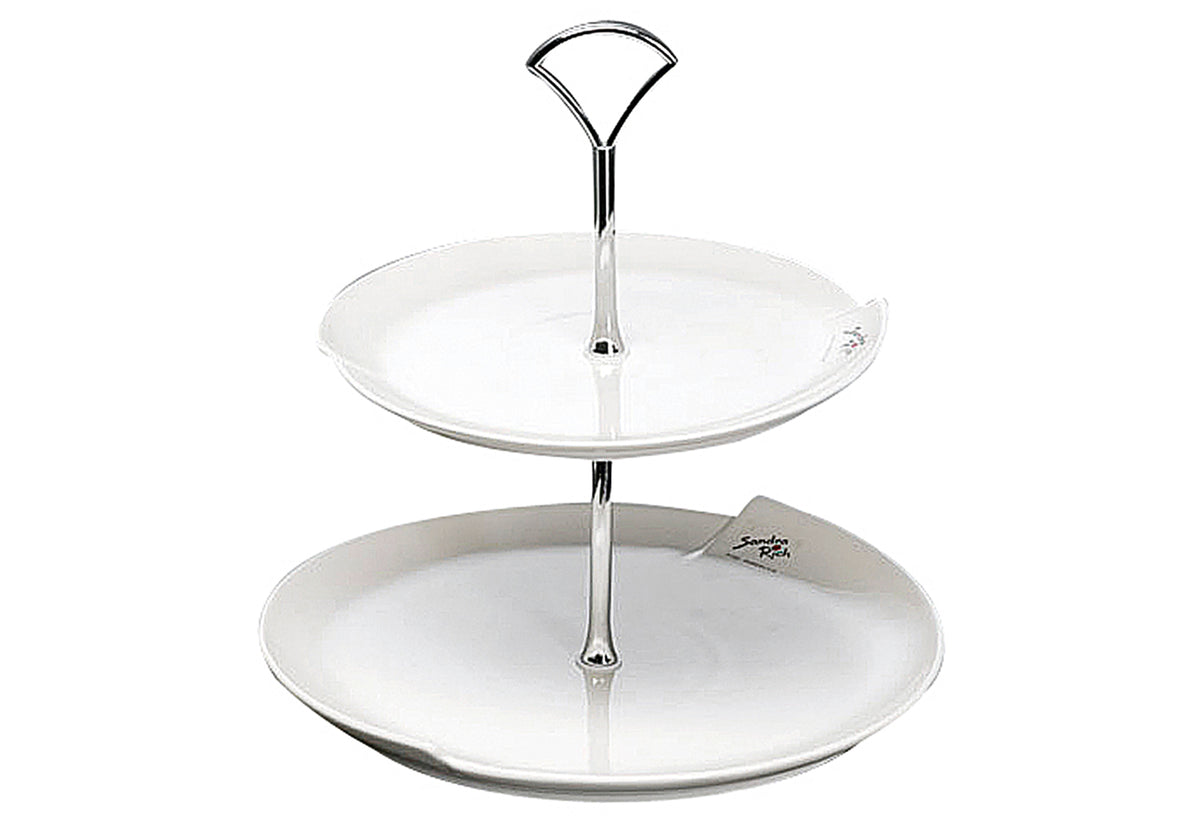 SANDRA RICH Etagere Porzellan mit Henkel 2Stufig Ø20+25cm 26cm weiß