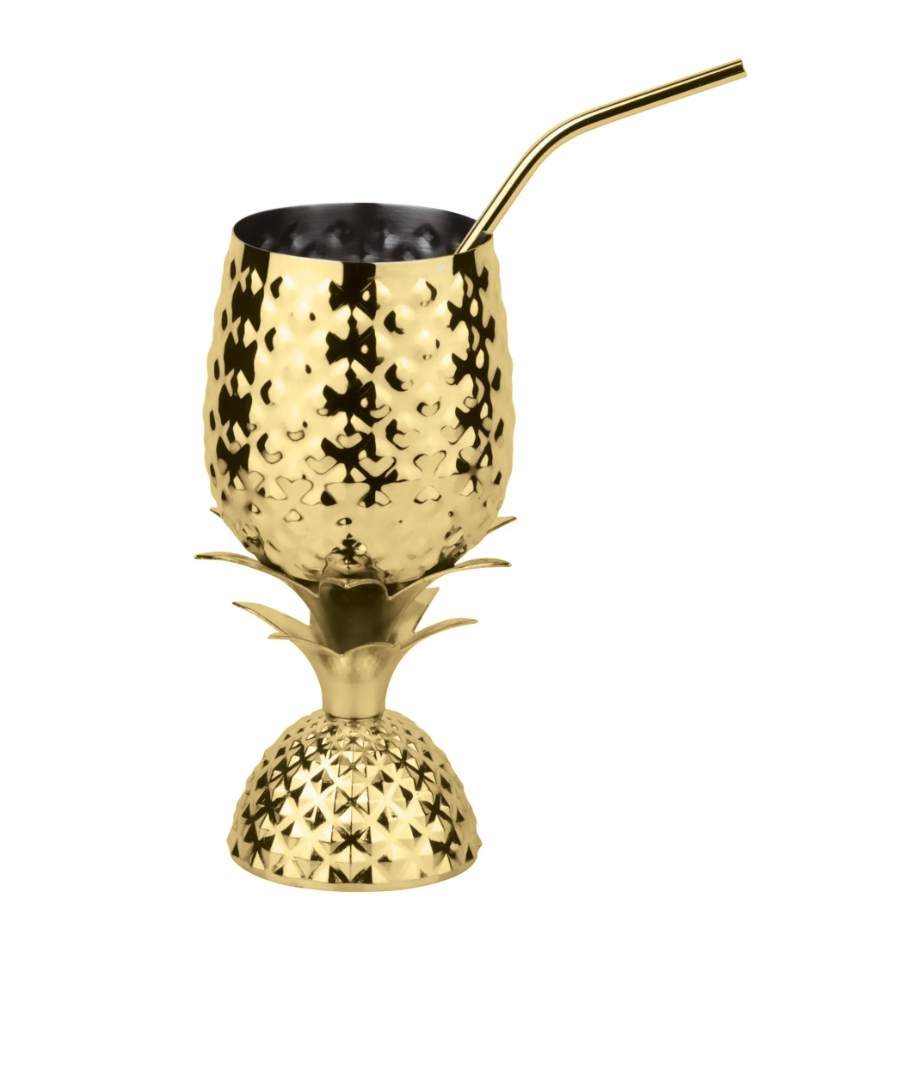PADERNO Ananasbecher m. Strohhalm Edelstahl PVD Gold